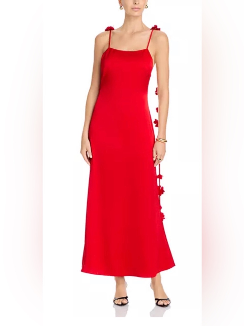 Aqua Flower Strap Maxi Dress in Red, XS